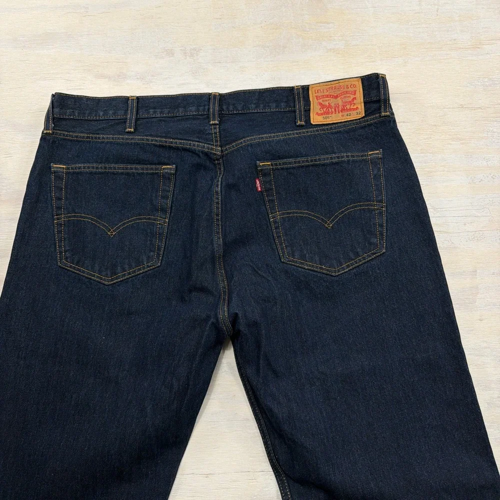 Levi's Jeans 505 Regular Fit Straight Leg Dark Wash Indigo Mens 42x32